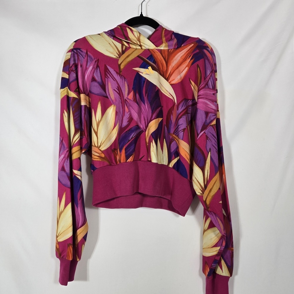 Floral Print Cropped Hoodie in Berry